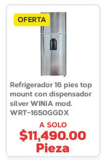 Refrigerador 16 pies top mount con dispensador silver WINIA mod. WRT-1650GGDX