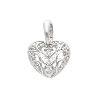 Nacional Monte de Piedad Dije calado motivo corazón con sintéticos en oro blanco 14 kilates. oferta