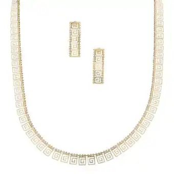Nacional Monte de Piedad Juego de gargantilla y broqueles eslabón boleado motivo grecas en oro amarillo 14 kilates. oferta