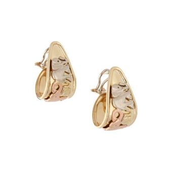 Nacional Monte de Piedad Aretes diseño italiano motivo elefantes en oro tres tonos 14 kilates. oferta