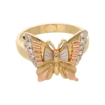 Nacional Monte de Piedad Anillo diseño especial motivo mariposa con circonias en oro amarillo 14 kilates. oferta
