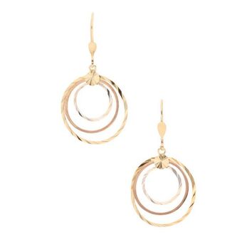 Nacional Monte de Piedad Aretes diseño especial con colgantes motivo aros en oro tres tonos 14 kilates. oferta