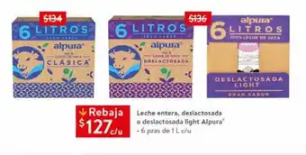 Walmart Leche entera alpura 6 pzas 1l oferta