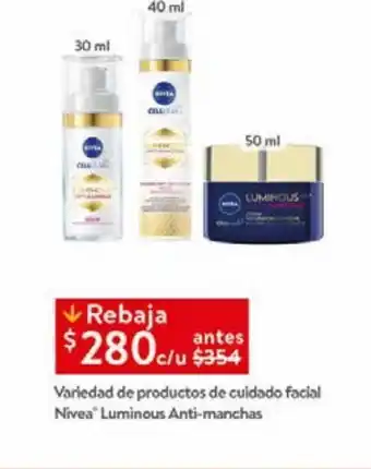 Walmart Variedad de productos de cuidado facial nivea oferta
