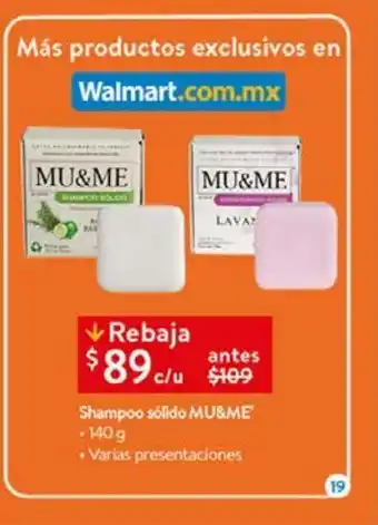 Walmart Shampoo sólido mu&me 140g oferta