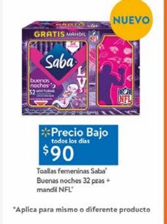 Toallas femeninas saba buenas noches 32 pzas