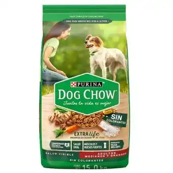 Purina dog chow sin colorantes alimento seco perros adultos medianos y grandes, bulto de 15kg