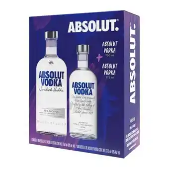 Vodka absolut 750 ml + 1 botella de 375 ml