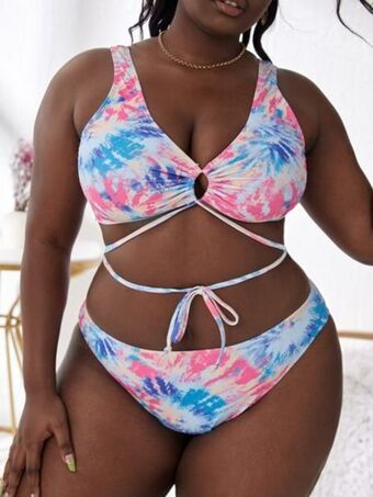 SHEIN Bañador bikini de tie dye de talle alto oferta