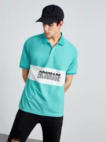 SHEIN Hombres camisa polo con estampado de letra oferta