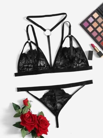 SHEIN Set de lencería con encaje floral con abertura oferta