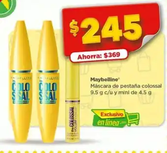 Bodega Aurrerá Maybelline Mascara de pestaña colossal 9.5g c/u mini de 4.5 g oferta