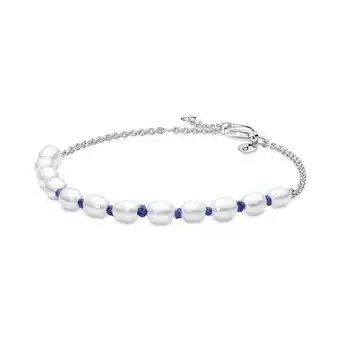 Brazalete de cadena de cuerda azul con perla cultivada de agua dulce