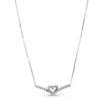 Pandora Collar con dije hueso de los deseos con corazón reluciente oferta