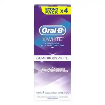 Sam's Club Pasta dental oral-b 3d white blanqueador avanzado anticaries con flúor 4 pzas de 120 ml c/u oferta