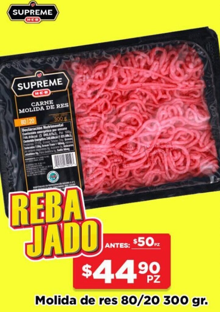 HEB Molida de Res 80/20 300gr oferta