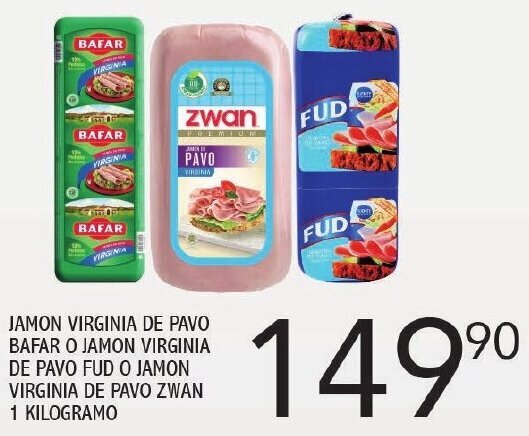 Alsuper Jamon Virginia de Pavo Bafar o Jamon Virginia de Pavo Fud o Jamon Virginia de Pavo Zwan 1kg oferta