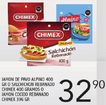 Alsuper Jamon de Pavo Alpino 400g o Salchichon Rebanado Chimex 400g o Jamon Cocido Rebanado Chimex 396g oferta