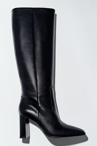ZARA Bota alta tacón piel oferta
