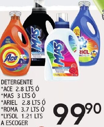 Alsuper Detergente Ace 2,8L Ó Mas 3L Ó Ariel 2,8L Ó Roma 3,7L Ó Lysol 1,21L a Escoger oferta