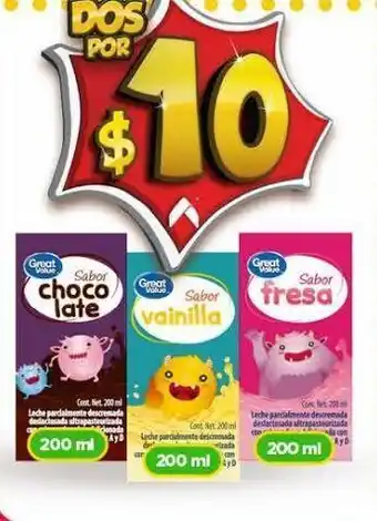 Bodega Aurrerá Leche saborizada great value sabor chocolate 200ml oferta