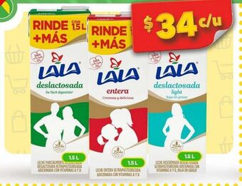 Bodega Aurrerá Leche entera, deslactosada o deslactosada light lala 1,5l oferta