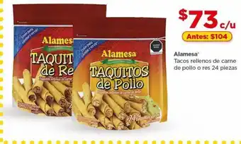 Bodega Aurrerá Tacos rellenos de carne de pollo o res alamesa 24 piezas oferta