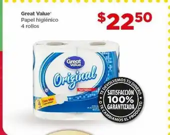 Bodega Aurrerá Papel higiénico great value 4 rollos oferta