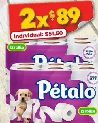 Bodega Aurrerá Papel higiénico pétalo 12 rollos x 2 un oferta