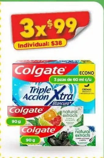 Crema dental colgate triple acción xtra blancura 3pzas de 60ml x 3un