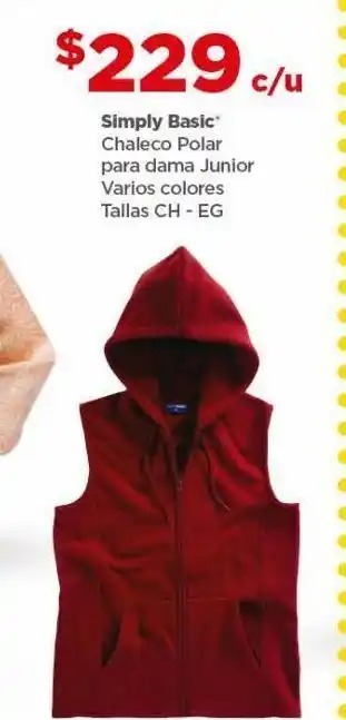 Bodega Aurrerá Chaleco polar simply basic para dama junior varios colores tallas ch - eg oferta
