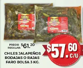 Chiles Jalapeños Rodajas o Rajas Faro Bolsa 3kg