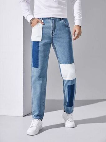SHEIN Shein hombres jeans de pierna recta de color combinado oferta
