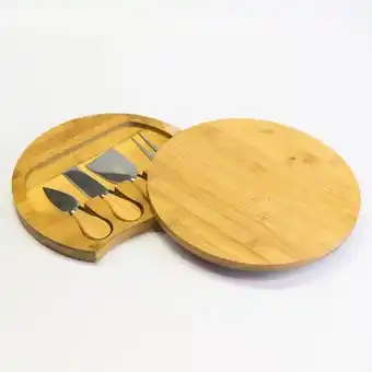 Tabla para queso redonda con 4 accesorios promo wine