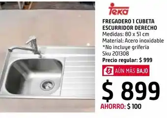 Fregadero 1 cubeta escurridor derecho