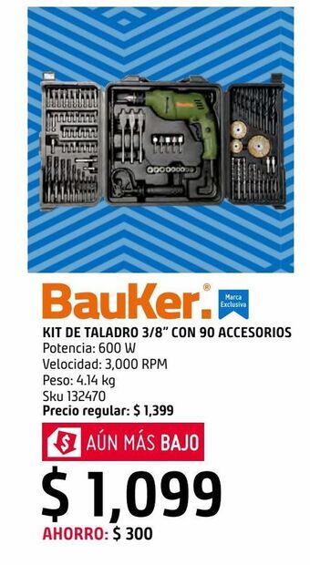 Sodimac Homecenter Kit taladro 3/8 bauker 600w 3000rpm oferta