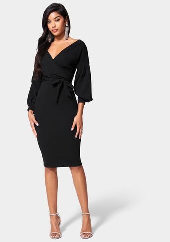 Bebe Off shoulder puff sleeve pencil dress oferta