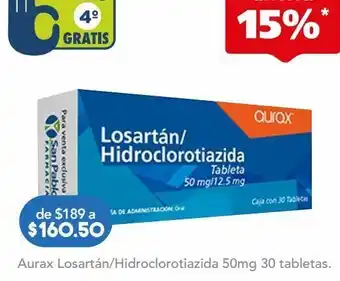 Aurax losartán/hidroclorotiazida 50mg 30 tabletas