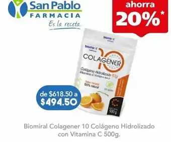 Farmacia San Pablo Biomiral colagener 10 colágeno hidrolizado con vitamina c 500 g oferta