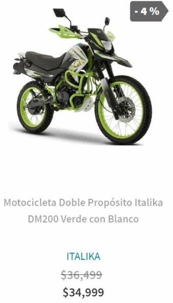 Elektra Motocicleta Doble Propósito Italika DM200 Verde con Blanco oferta