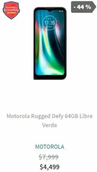 Elektra Motorola Rugged Defy 64GB Libre Verde oferta