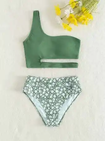 SHEIN Chicas adolescentes bañador bikini con estampado floral con abertura oferta