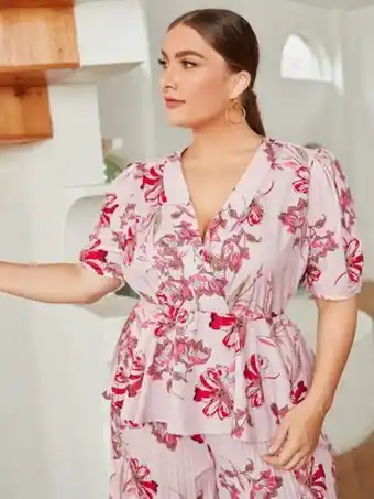 SHEIN Shein blusas extra grandes volante rígido floral bohemio oferta