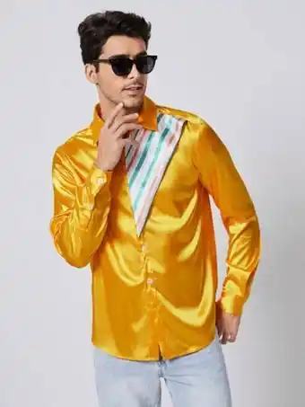 SHEIN Shein x enovae hombres camisa panel de rayas de satén oferta