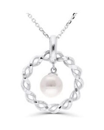 Joyerías Bizzarro Dije de oro blanco 14k con cadena y perla oferta