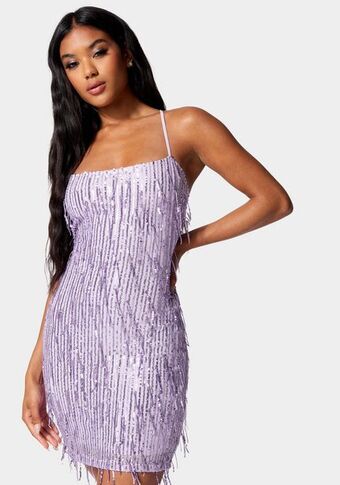 Bebe Sequin lace up back dress oferta