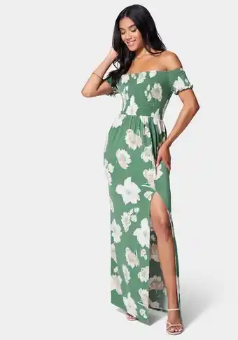 Bebe Off shoulder slit maxi dress oferta