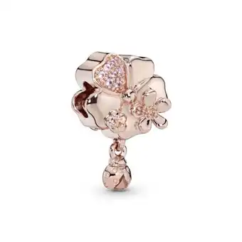 Pandora Charm colgante de pavé flor y mariquita recubrimiento en oro rosa de 14k oferta