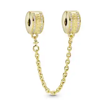 Pandora Cadena de seguridad clip con logotipo recubrimiento en oro de 14k oferta