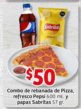 Soriana Híper Combo de rebanada de Pizza refresco Pepsi 600 ml y papas Sabritas 57gr oferta
